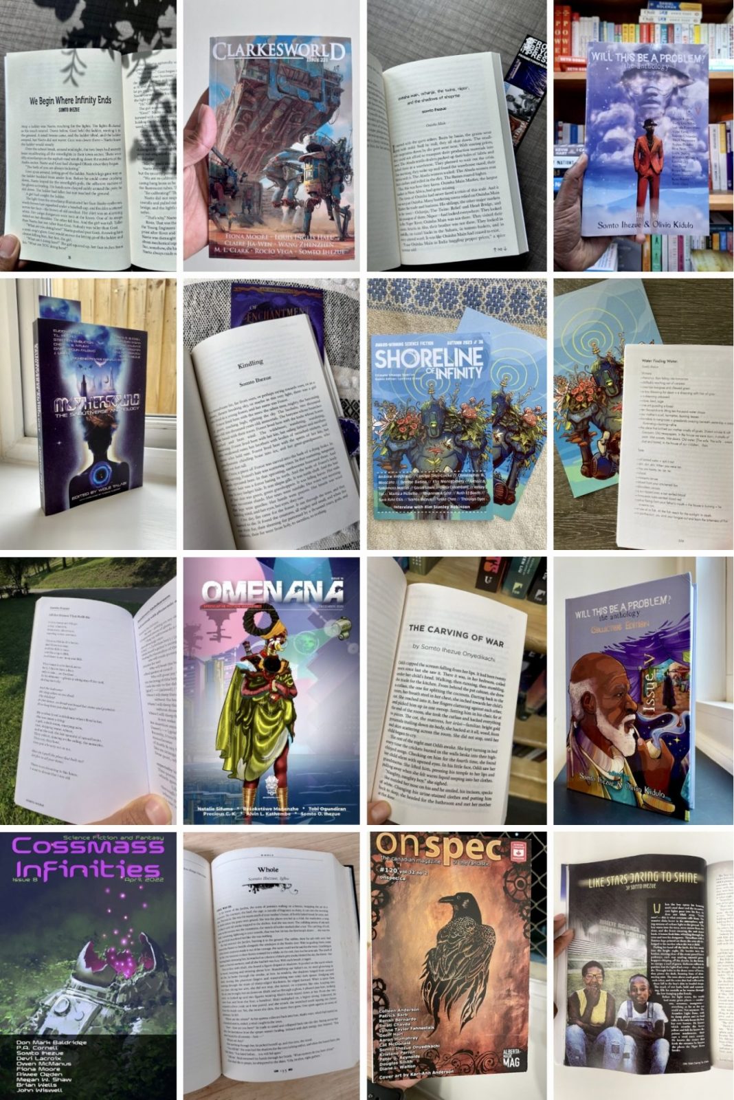 Documentation of Somto's writing featured in various publications.